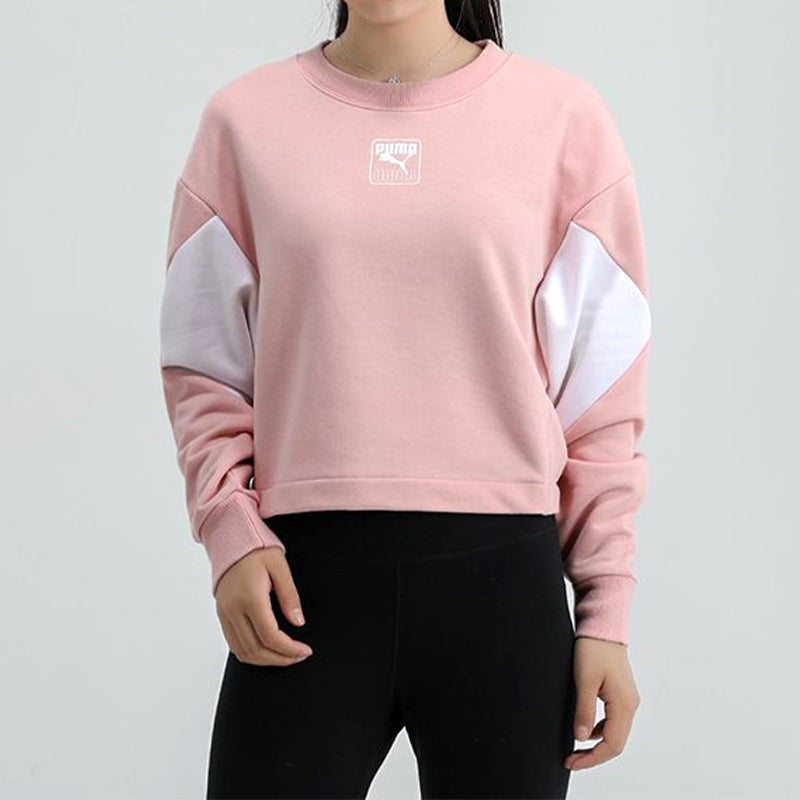PUMA (WMNS) PUMA Rebel Crew Cropped Training Sweatshirt 'Pink White' - Image 2