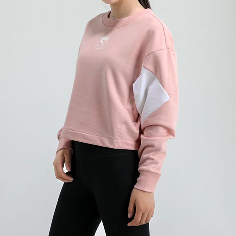 PUMA (WMNS) PUMA Rebel Crew Cropped Training Sweatshirt 'Pink White' - Image 3