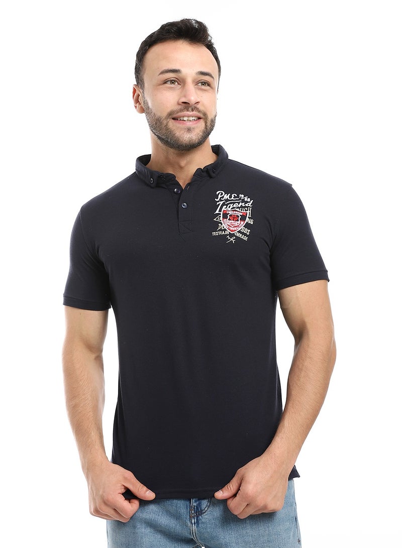 Caesar Embroidered Pique Polo Shirt With Classic Collar And Buttons - Image 1