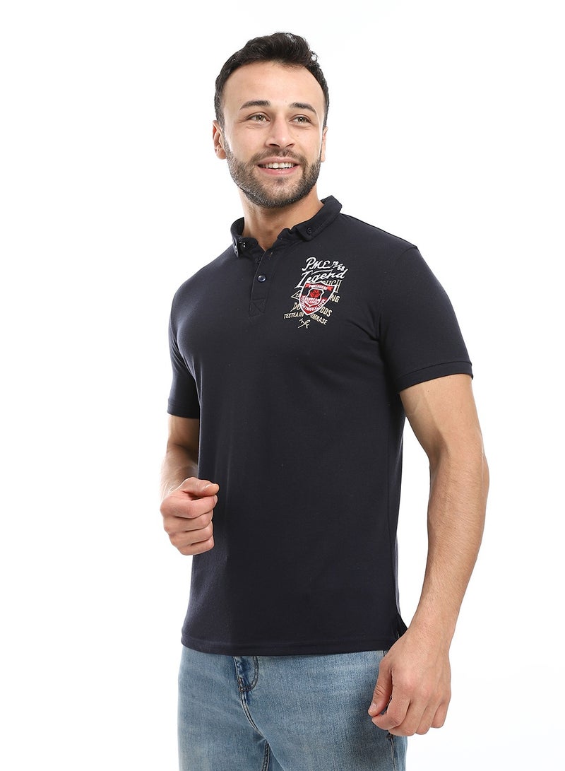 Caesar Embroidered Pique Polo Shirt With Classic Collar And Buttons - Image 2