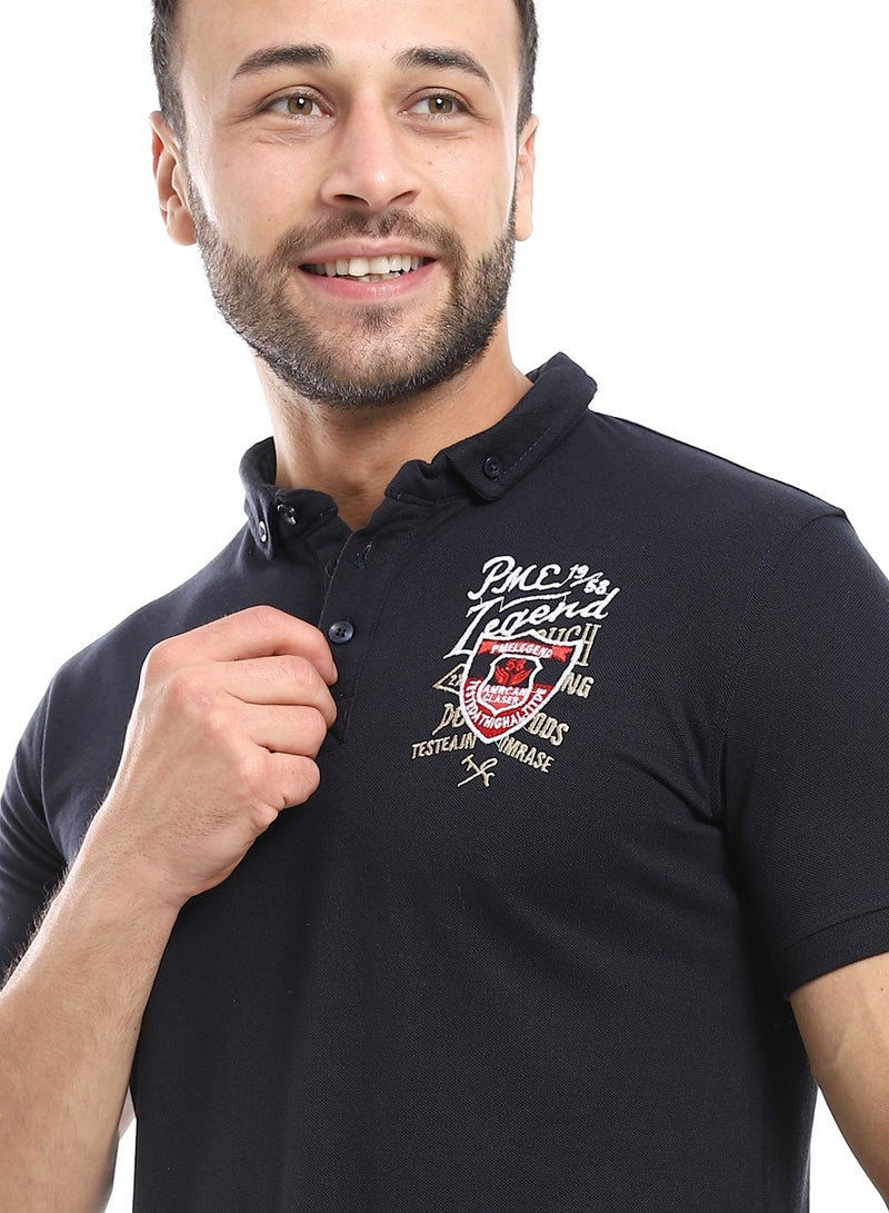 Caesar Embroidered Pique Polo Shirt With Classic Collar And Buttons - Image 3