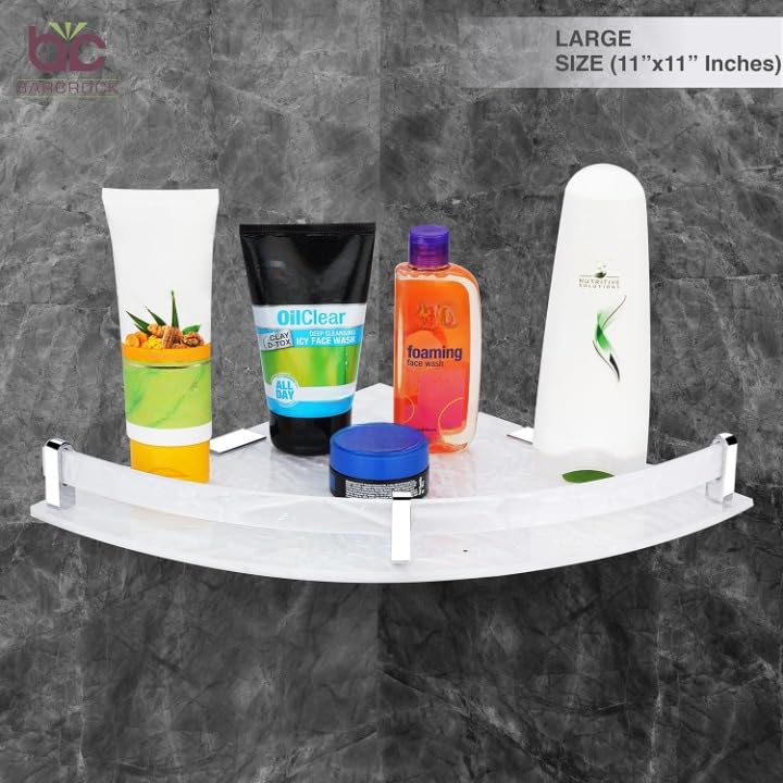 BARCROCK Premium Pearl Acrylic Corner Shelf Multipurpose Use Bathroom, Living Room and Kitchen Corner Shelves Organizer, Set of 3, Size (7X7-9X9-11X11 Inch) White - Image 2