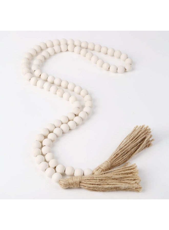 Farmhouse Beads 58in Wood Bead Garland with Tassels Rustic Country Decor Prayer Boho Beads Big Wall Hanging Decor - Image 3