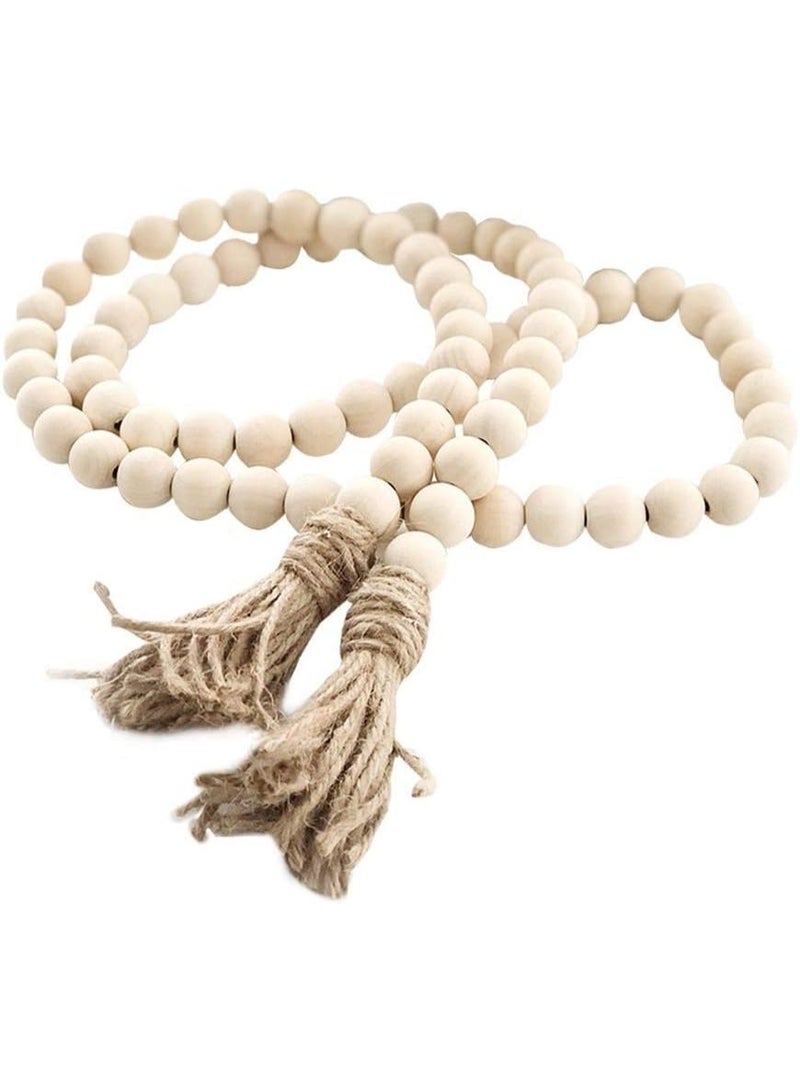 Farmhouse Beads 58in Wood Bead Garland with Tassels Rustic Country Decor Prayer Boho Beads Big Wall Hanging Decor - Image 1