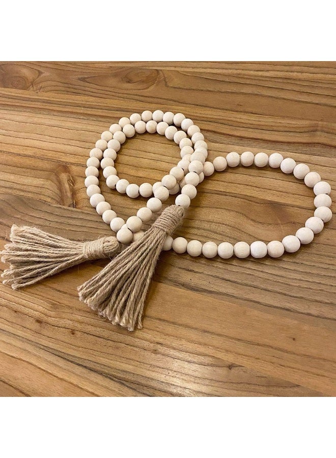 Farmhouse Beads 58in Wood Bead Garland with Tassels Rustic Country Decor Prayer Boho Beads Big Wall Hanging Decor - Image 4