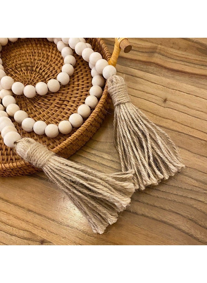Farmhouse Beads 58in Wood Bead Garland with Tassels Rustic Country Decor Prayer Boho Beads Big Wall Hanging Decor - Image 5