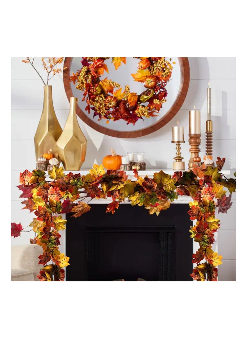 Y&D 2 Pack Fall Garland 11.4Ft Silk Hanging Leaf Foliage Mantle Vine Decor Artificial Autumn Decoration for Home Garden Fireplace Front Door  - Image 2