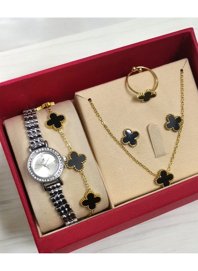 ريفولي طقم نسائي أنيق من الفولاذ المقاوم للصدأ يتكون من ساعة مقاومة للماء مع مجموعة من الأساور والخواتم والقلائد والأقراط - Image 3