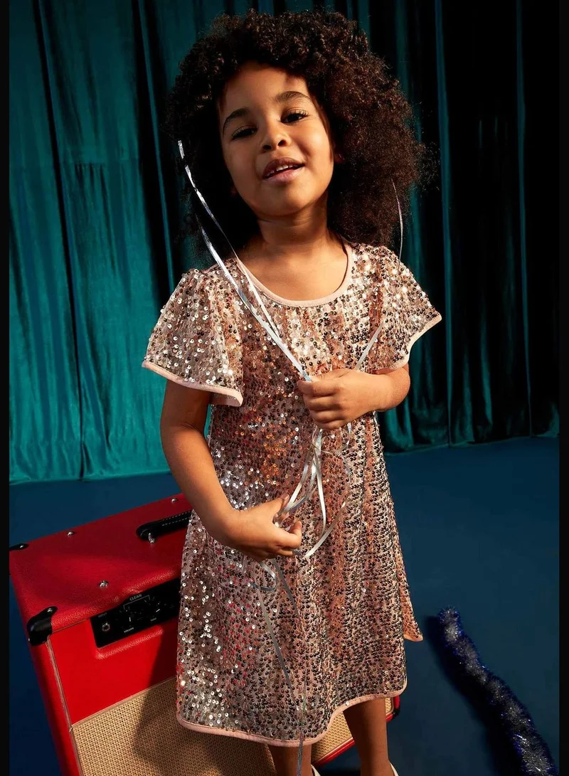 DeFacto Regular Fit Short Sleeve Embroidered Mini Dress