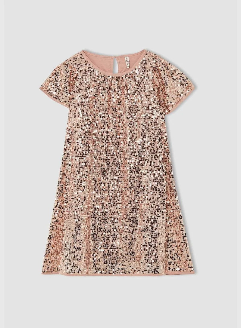 DeFacto Regular Fit Short Sleeve Embroidered Mini Dress