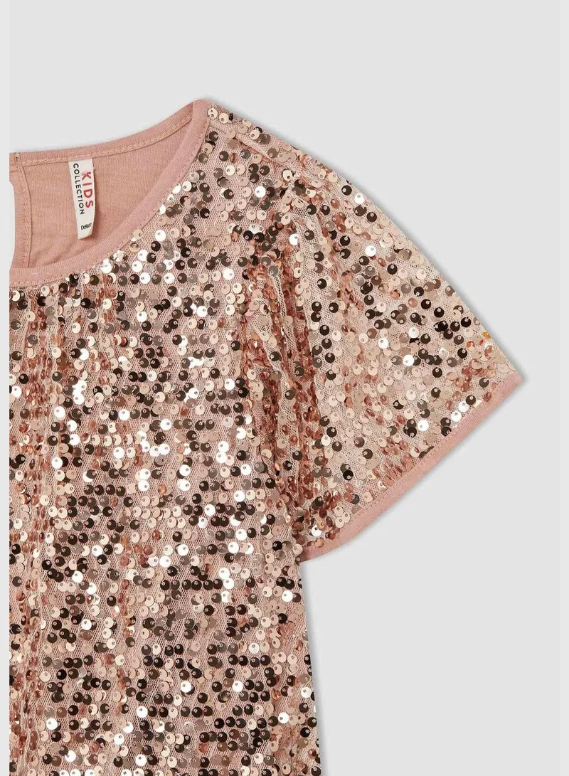 DeFacto Regular Fit Short Sleeve Embroidered Mini Dress