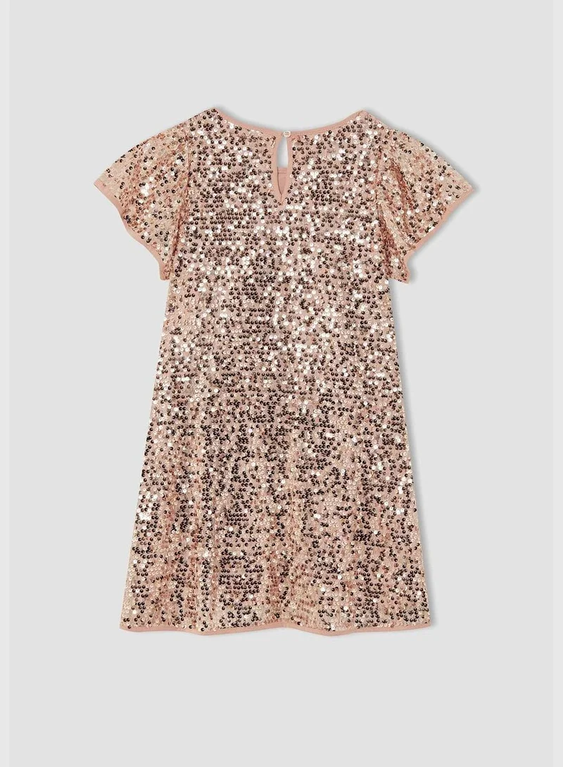 DeFacto Regular Fit Short Sleeve Embroidered Mini Dress