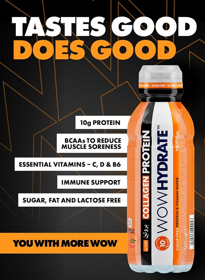 WOW Hydrate Protein And Vitamin Water 10 Grams Tropical 500 ML  - Image 2