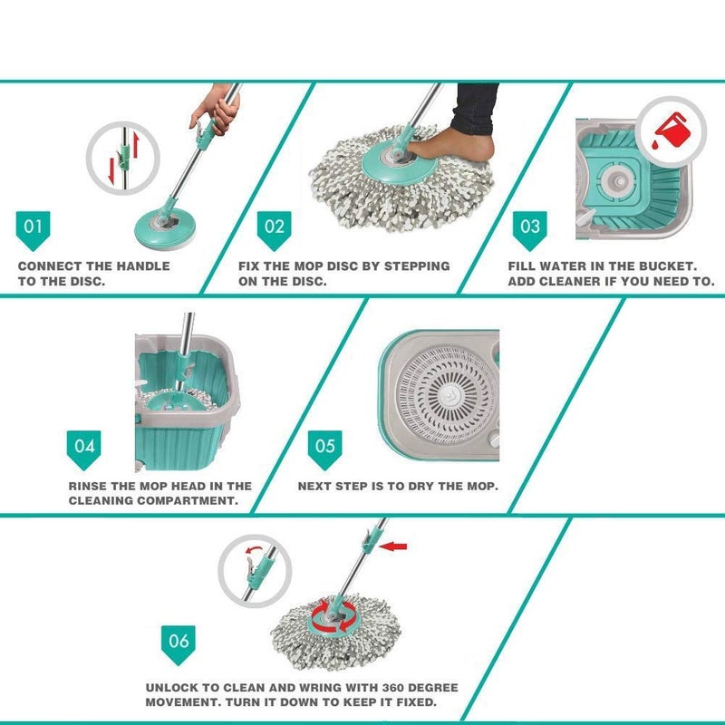 Kuber Industries 360 Degree Spin Mop with Basket and Steel Spinner (CTKTC1812) - Image 2