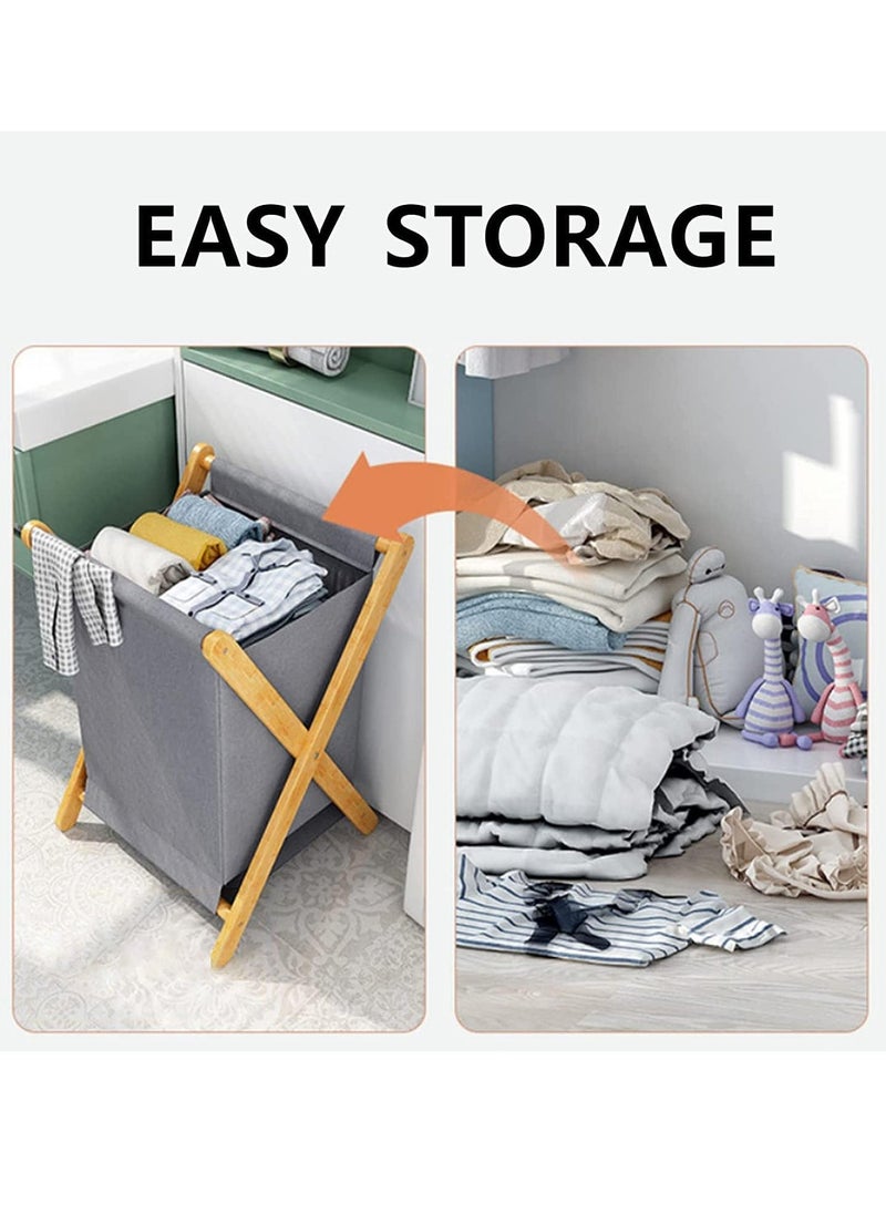 watheer Bamboo Clothes Storage Basket Foldable Laundry Basket  - Image 2