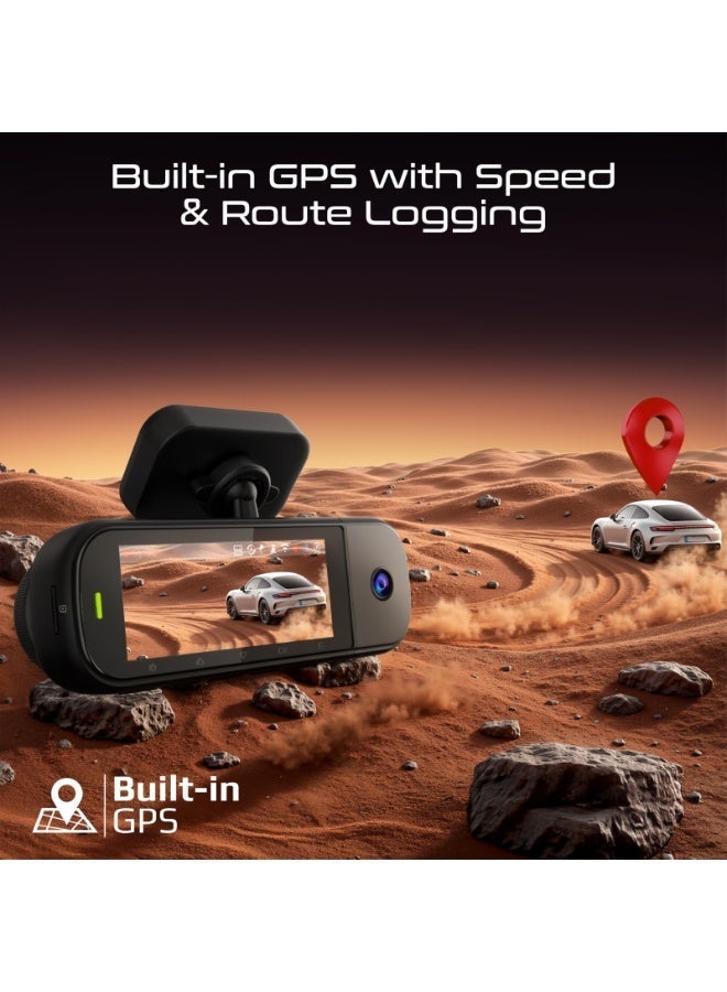 Promate Dash Cam 4K UHD Triple Channel, GPS Speed Tracking, ADAS Alerts, Dual-Band WiFi, G-Sensor, Parking Mode, 3.16” IPS Display, Night Vision, 512GB microSD Support, Rovex-H3 - Image 3