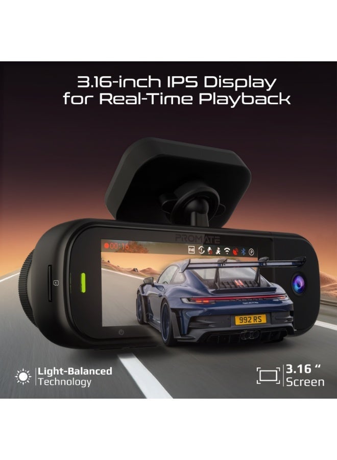 Promate Dash Cam 4K UHD Triple Channel, GPS Speed Tracking, ADAS Alerts, Dual-Band WiFi, G-Sensor, Parking Mode, 3.16” IPS Display, Night Vision, 512GB microSD Support, Rovex-H3 - Image 4