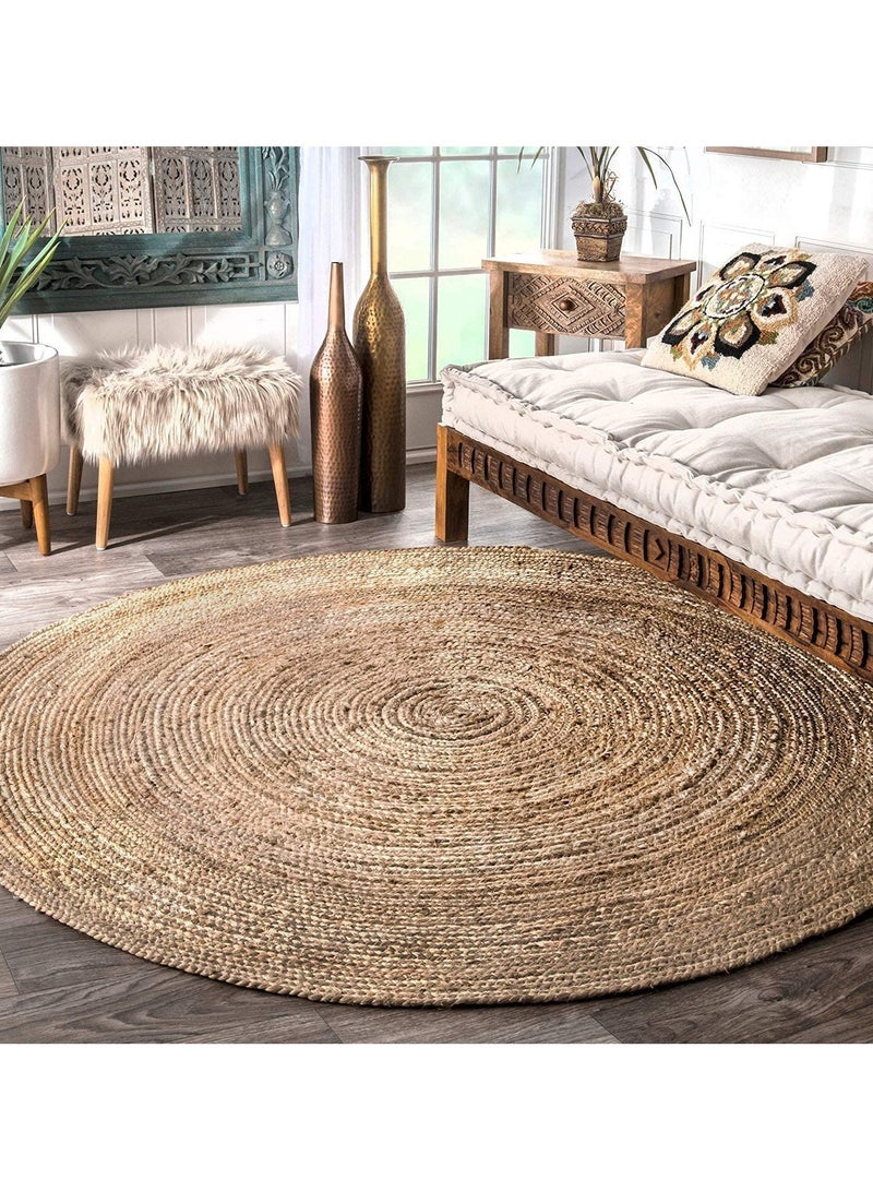 LINGWEI Rug Natural Jute Round Handmade Reversible Carpet Area Rug Jute Rug Door Mat Hand Braided Floor Carpet Rig Rug Mat Farmhouse Rugs - Image 2