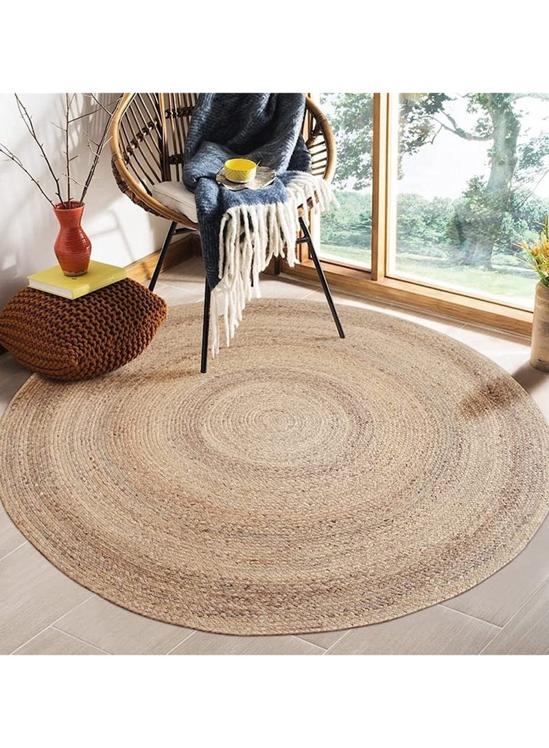 LINGWEI Rug Natural Jute Round Handmade Reversible Carpet Area Rug Jute Rug Door Mat Hand Braided Floor Carpet Rig Rug Mat Farmhouse Rugs - Image 5