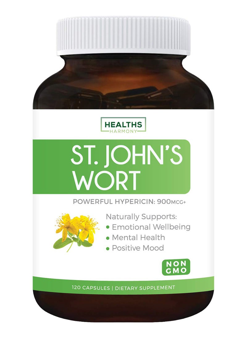 Healths Harmony St. John'S Wort - 120 Capsules (Non-Gmo) Powerful 900Mcg Hypericin - No Oil Or Pills - 500Mg Per Capsule Supplement 