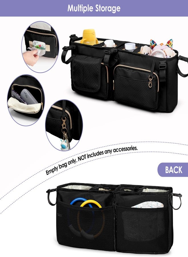 Prokva Double Stroller Organizer Compabitle with BOB Duallie and Baby Jogger City Mini GT2 Double Stroller, Double Parent Stroller Caddy Organizer with Cup Holder and Cooler Bag, Black(Empty Bag) - Image 3
