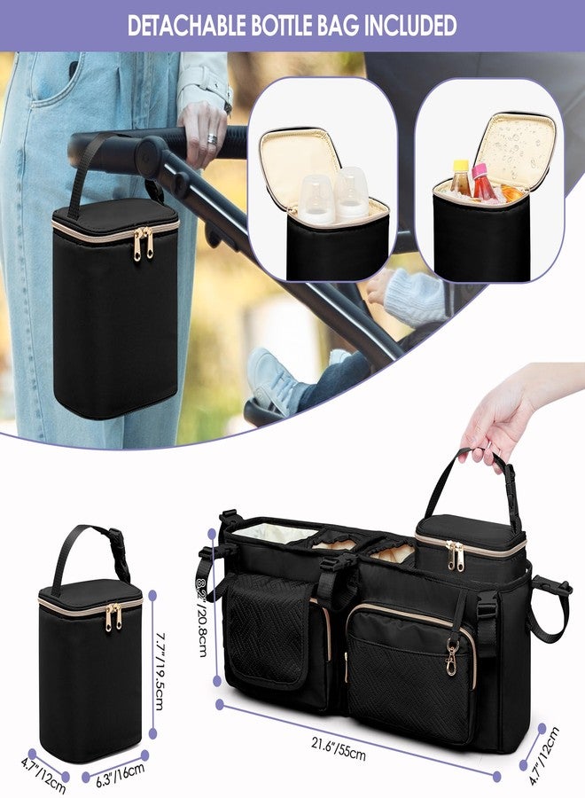 Prokva Double Stroller Organizer Compabitle with BOB Duallie and Baby Jogger City Mini GT2 Double Stroller, Double Parent Stroller Caddy Organizer with Cup Holder and Cooler Bag, Black(Empty Bag) - Image 4