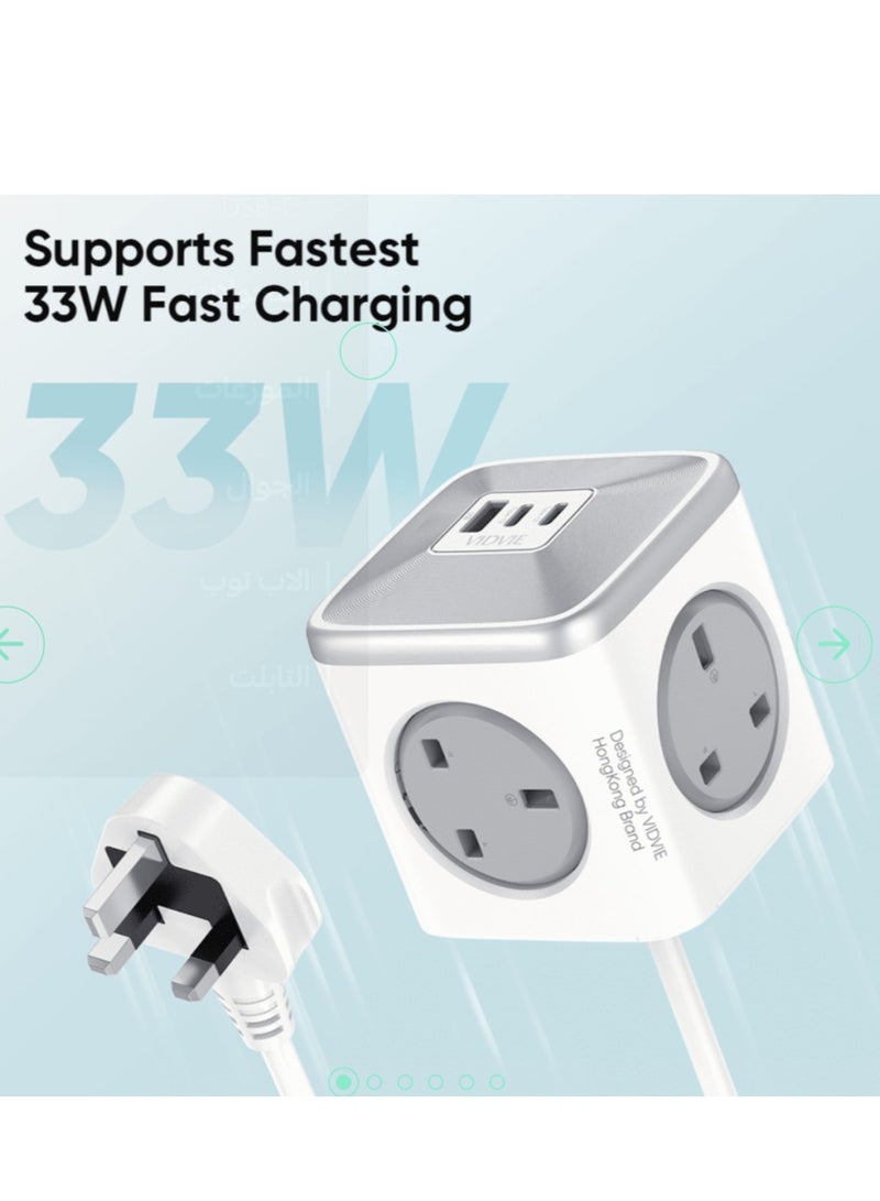 Vidvie Cubic Power Extension Fast Charger 33 w With Usb And Type C Port 5m Cord - Image 3