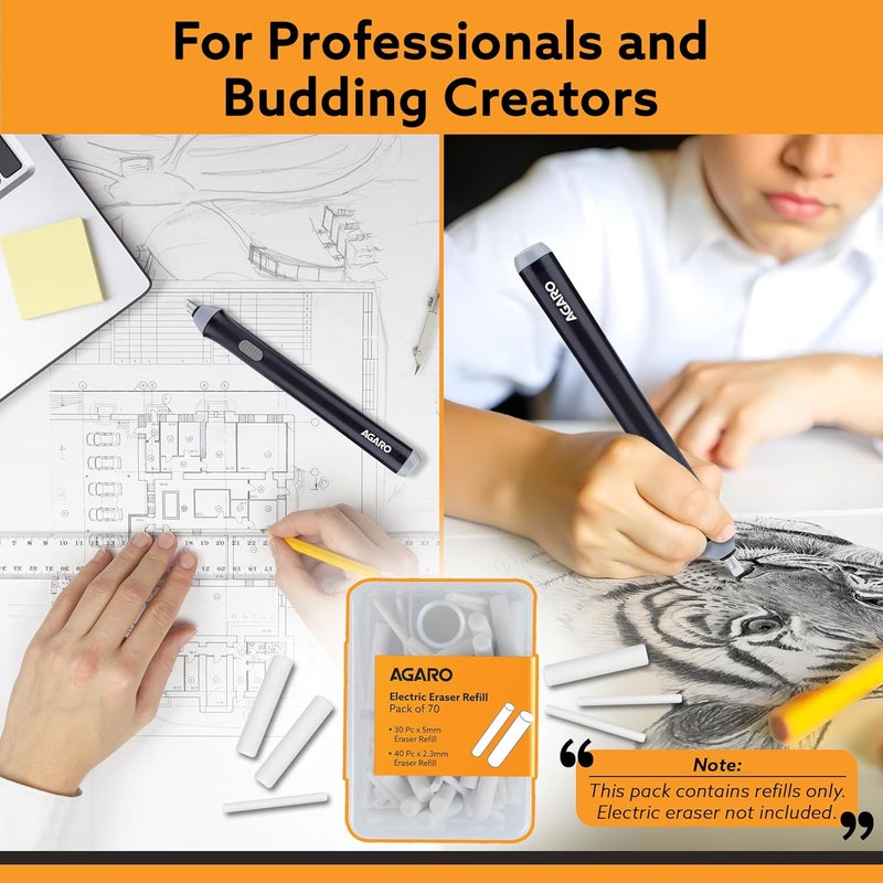 AGARO Electric Eraser Refill Pack of 70, 2.3mm & 5mm Eraser, Sketching, Drawing, Portrait Shading - Image 4