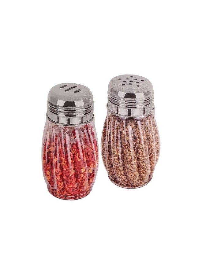 BLISSBORN Stainless Steel caps Separate Oregano Chilli Flake Dispenser Spice Shakers with Stainless Steel Perforated and Slotted Caps, Swirl Retro Style Jar Dispensers Set Of 2 - Image 1