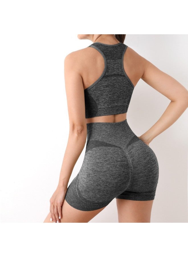 general Grey Women's Comfortable Yoga Vest and Shorts Two-Piece Sports Fitness Set - Image 3