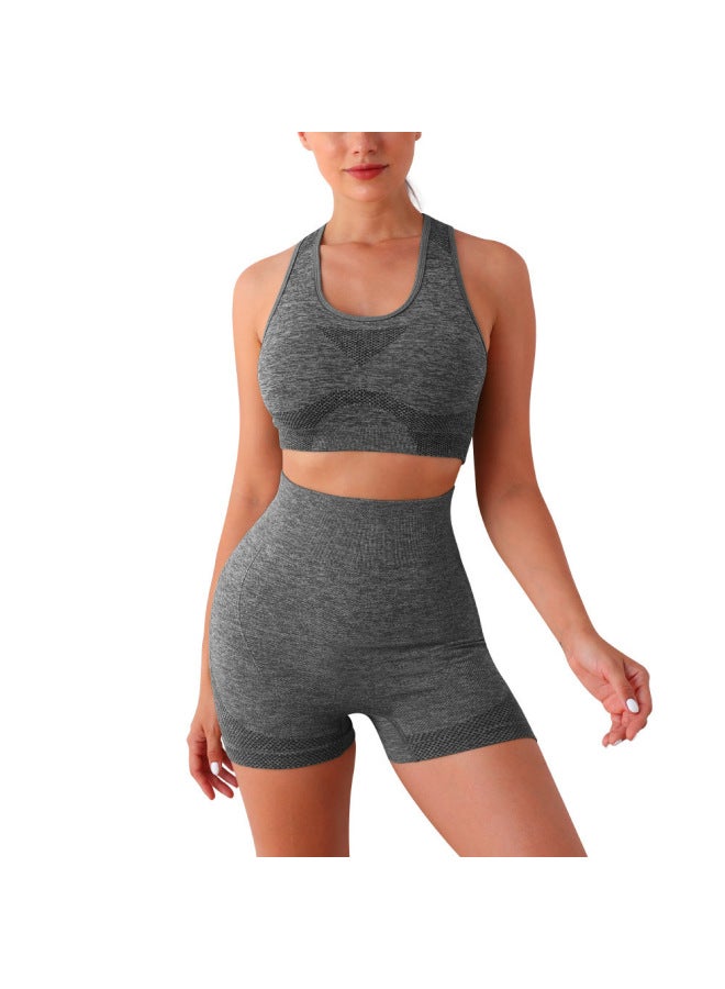 general Grey Women's Comfortable Yoga Vest and Shorts Two-Piece Sports Fitness Set - Image 1