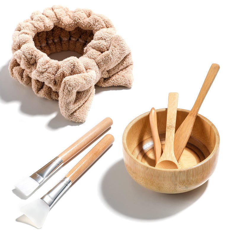 JPNK New Facial Mask Bowl Set, New DIY 6Pack DIY Clay Mask Mixing Kit (Brown) - Image 1