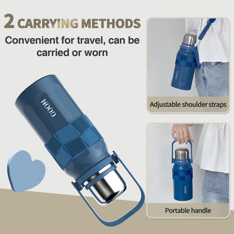 Goom The Grip 32 oz Water Bottles for Hot and Cold Drinks,18/10 Stainless Steel Insulated Water Bottle with Lid, Carrying Strap,Strainer,7-Layer Insulation,Wide Mouth - Navy Blue - Image 5