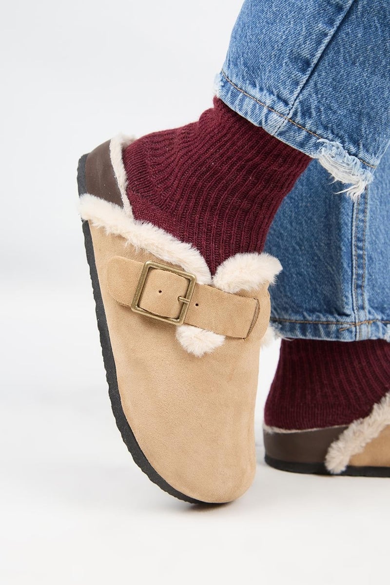 Manijero (Zeta 2 Fur) Women's Leather Belt Buckled Sabo Sand Slippers  - Image 5
