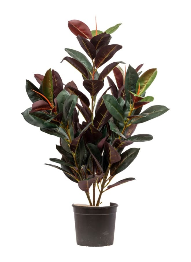 Unique Pots And Plants Rubber Fig Artificial Tree Green in Brown Leaves H85CM  - Image 1