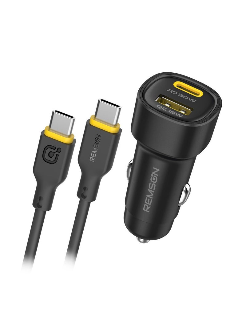 Remson Neo Power Car Charger PD 48W 1 USB-C Port/ 1 USB-A Port and 1 USB-C Cable Fast Charging Compatible For iPhone 16 Pro/ Pro Max/16/15/14/13/12, Galaxy, S24/S23/S22/S21, iPad Pro 6/Air 5 - Image 1
