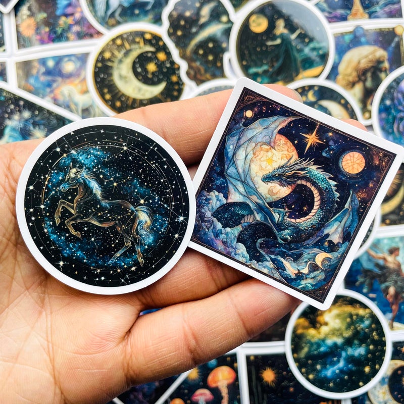 PIGBIT 50-Piece Fantasy Space Celestial Mystic Sticker â€“ Astrology, Zodiac, Nature Astronomy Art Decals for Laptops, Journals, Water Bottles, Scrapbooking - Image 2