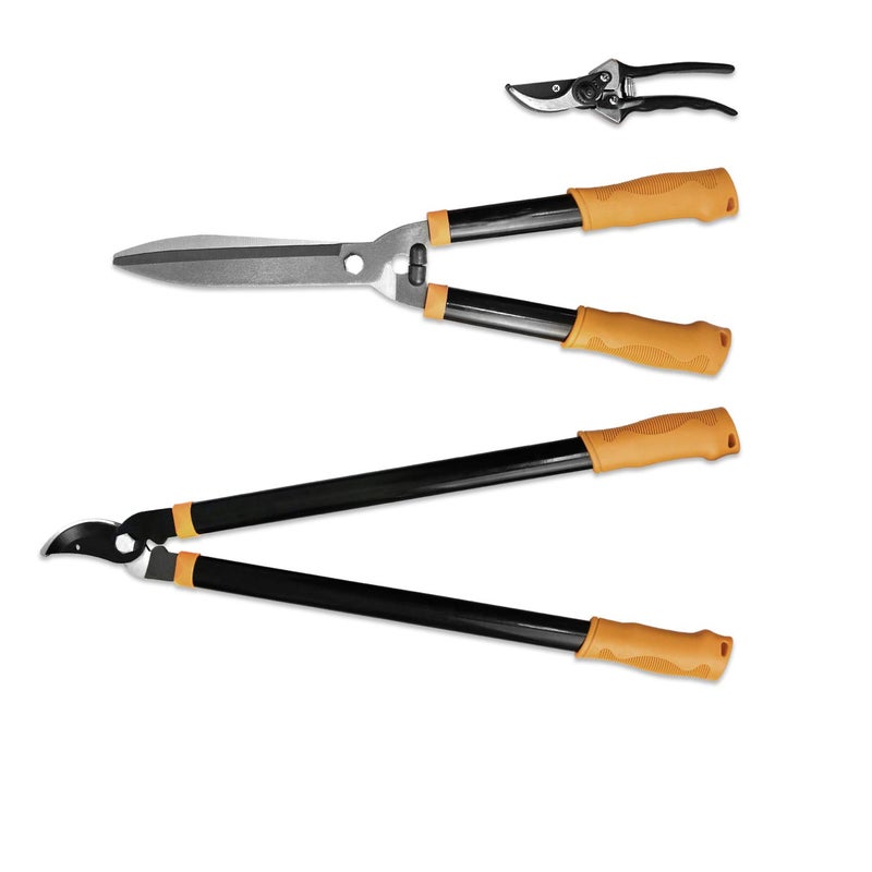 EK E&K Sunrise Set of 3 Pieces Garden Tree Tools for Lawn & Garden Care Garden Kit with Lopper, Hedge Shears and Pruner Shears, Tree & Shrub Care Kit - Image 1
