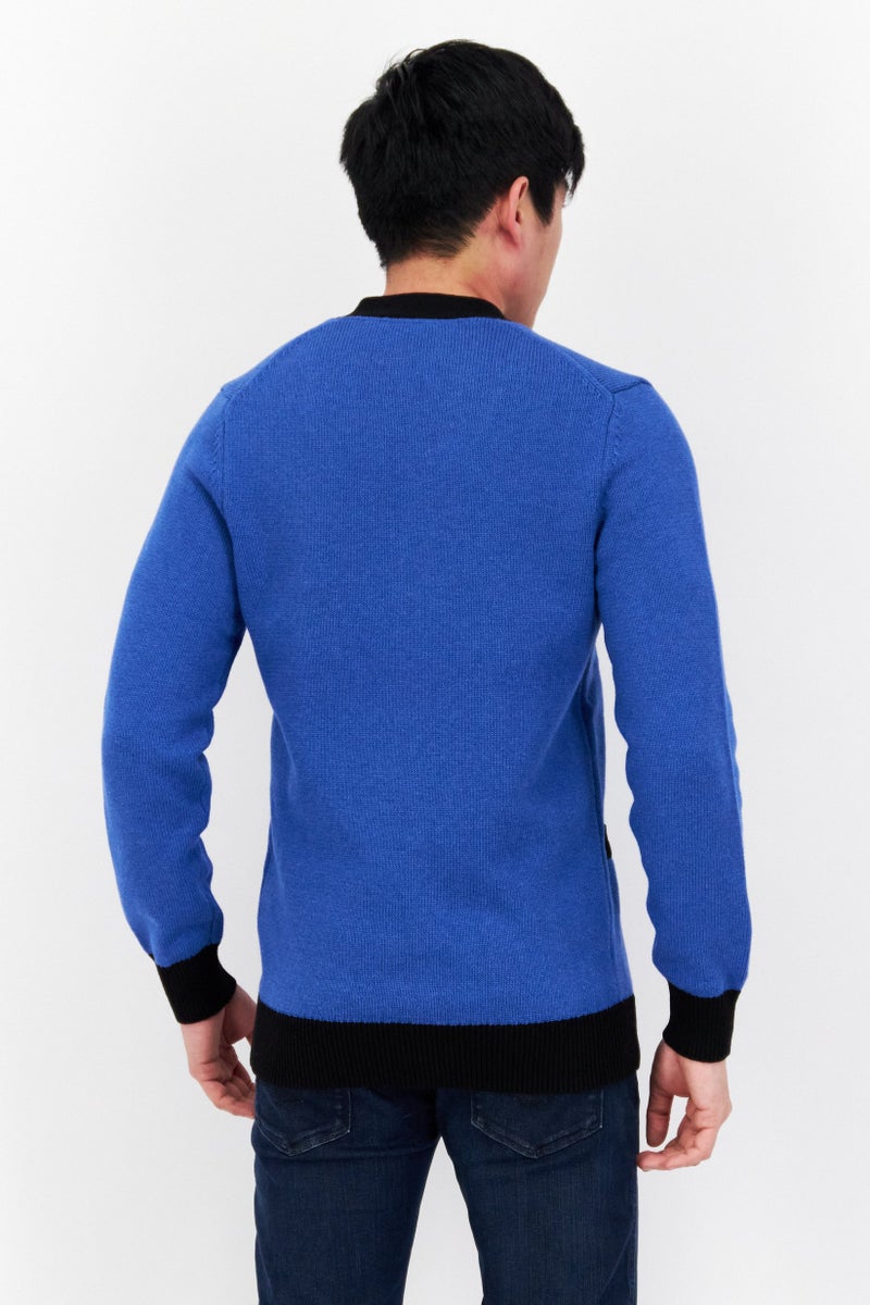 Lyle & Scott Men V-Neck Embroidered Logo Long Sleeves Cardigan, Blue - Image 3