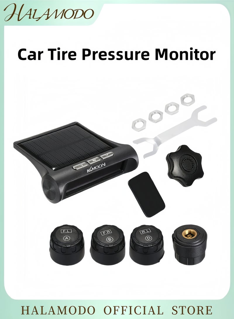 Halamodo Tire Pressure Monitoring System Wireless Solar Power & USB Charger Monitor with LCD Display TPMS with 4 Sensors & 5 Alarm Modes Real-time Monitoring Pressure for Car & SUV - Image 1