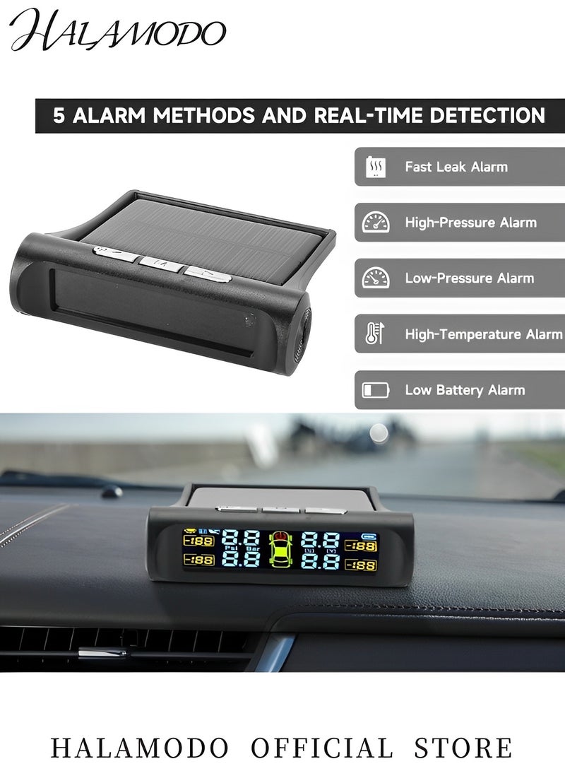 Halamodo Tire Pressure Monitoring System Wireless Solar Power & USB Charger Monitor with LCD Display TPMS with 4 Sensors & 5 Alarm Modes Real-time Monitoring Pressure for Car & SUV - Image 4