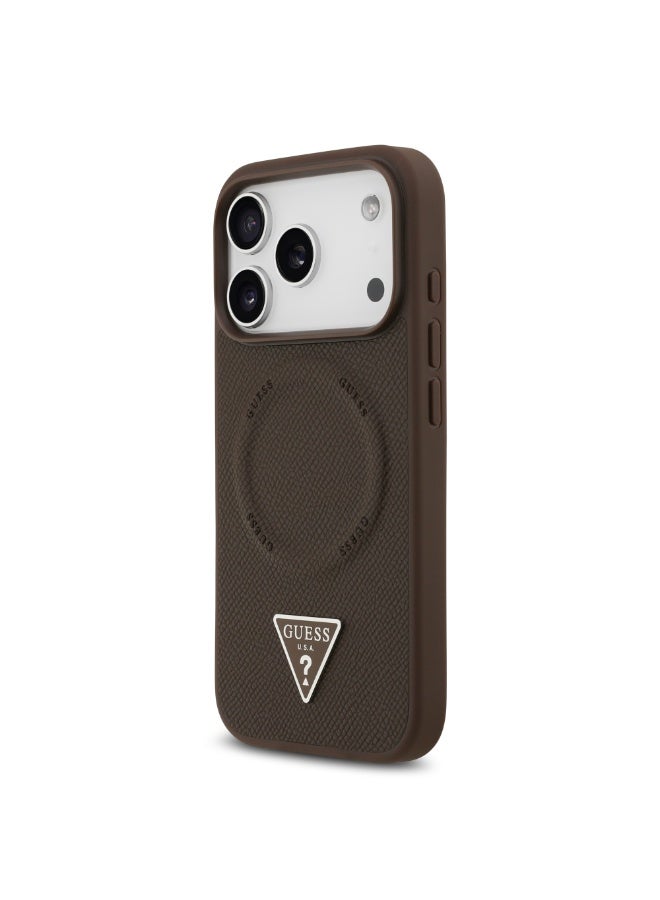 GUESS iPhone 17 Pro  MagSafe PU Leather Case With Triangle Logo  / Magsafe Compatible / Ultra Slim / lightweight design / Easy Installation - Brown - Image 3