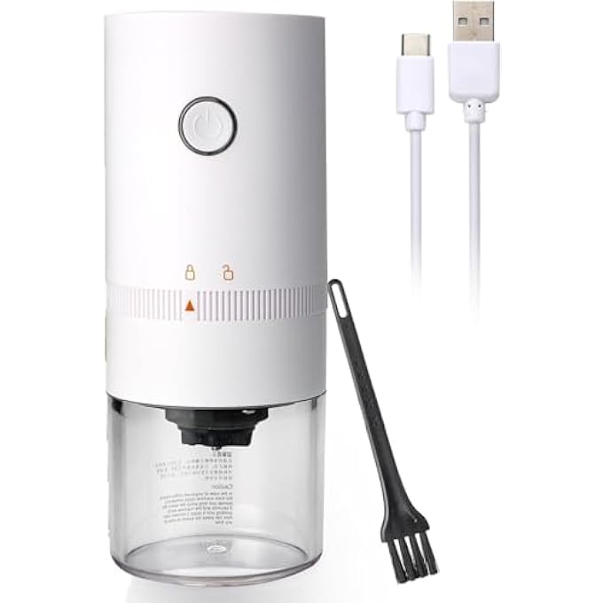 MAKINGTEC Portable Electric Burr Coffee Grinder 4 Cups Small Automatic Conical Burr Grinder Coffee Bean Grinder With Muli Grind Setting Usb Rechargeable Cleaning Brush Included White - Image 1
