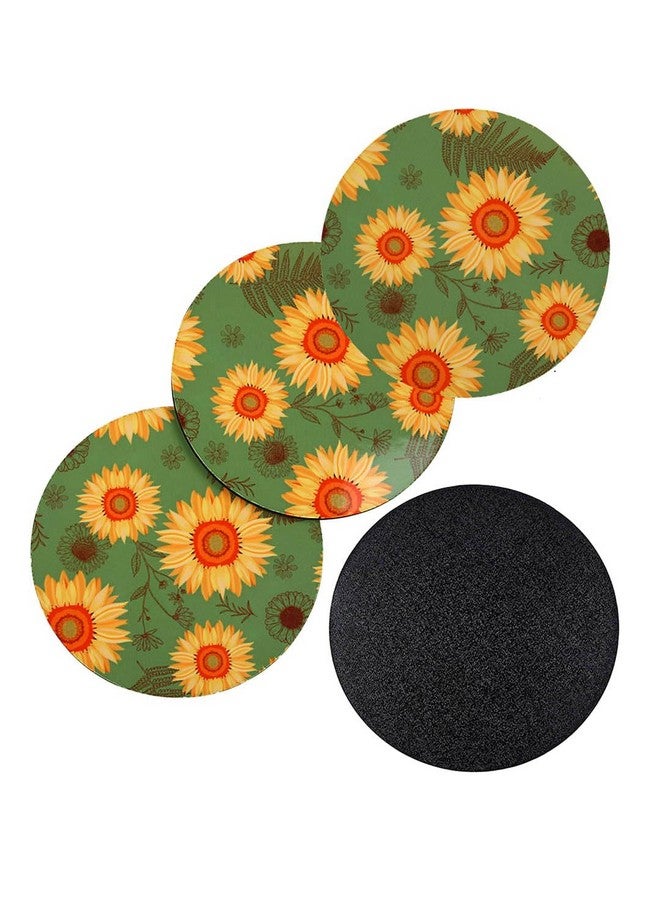 PentaDeco Floral Print Wooden Coaster, Set of 4, 3.5" Diameter (Green) - Image 5