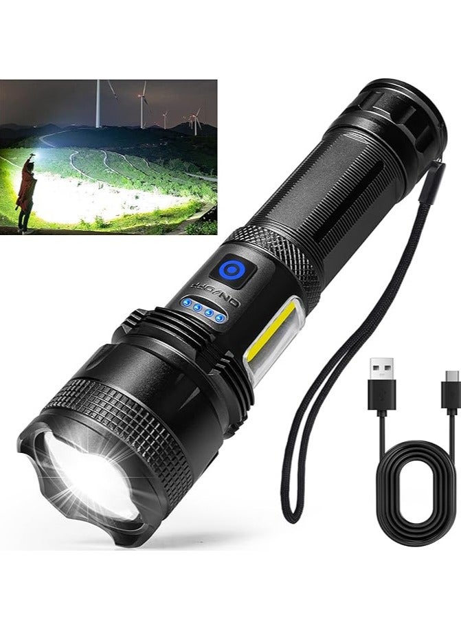 مصباح يدوي LED قابل لإعادة الشحن وعالي السطوع من NJ Forever – مزود بمنفذ USB مع 7 أوضاع إضاءة – فلاش قوي ومقاوم للماء للمنزل والتخييم - Image 1