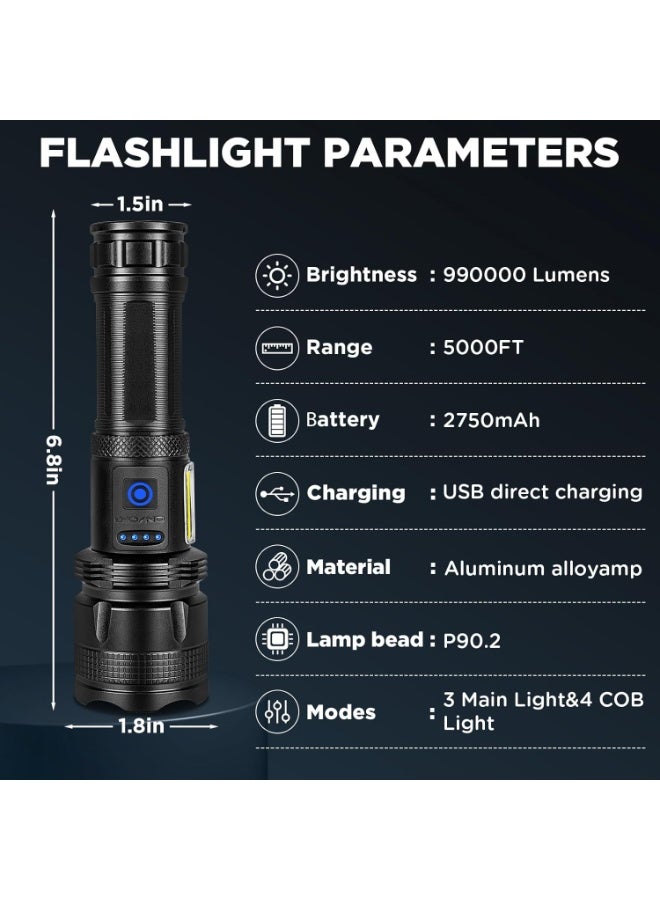 مصباح يدوي LED قابل لإعادة الشحن وعالي السطوع من NJ Forever – مزود بمنفذ USB مع 7 أوضاع إضاءة – فلاش قوي ومقاوم للماء للمنزل والتخييم - Image 3