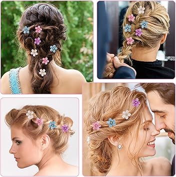 Amabro 16PCS Flower Hair Claws Crystal Mini Flower Hair Clips Small Rhinestone Hair Barrettes Floral Petal Hairpin Cute Decorative Accessories for Girls WomenBlue Beige Pink Purple - Image 4