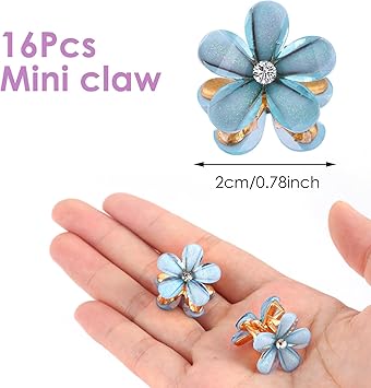 Amabro 16PCS Flower Hair Claws Crystal Mini Flower Hair Clips Small Rhinestone Hair Barrettes Floral Petal Hairpin Cute Decorative Accessories for Girls WomenBlue Beige Pink Purple - Image 5