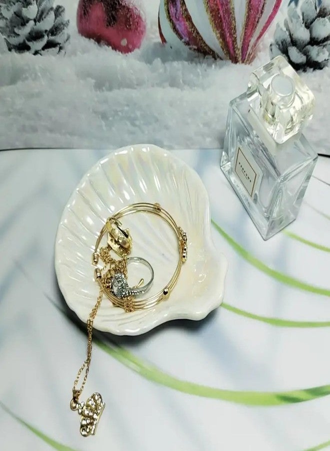 BESSKON Shell Jewelry Ring Holder, Cute Room Decor Seashell Tray, Small Ceramic Plate Bowl, Engagement Ring Trinket Dish, Wedding Jewelry Tray for Earrings, Keys, 3.9" - Image 3