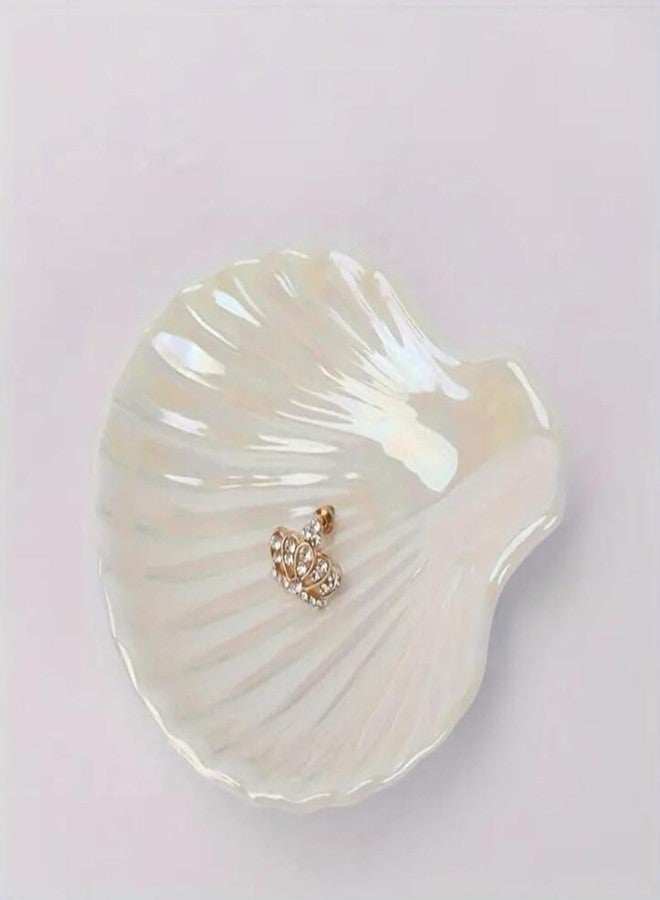 BESSKON Shell Jewelry Ring Holder, Cute Room Decor Seashell Tray, Small Ceramic Plate Bowl, Engagement Ring Trinket Dish, Wedding Jewelry Tray for Earrings, Keys, 3.9" - Image 2